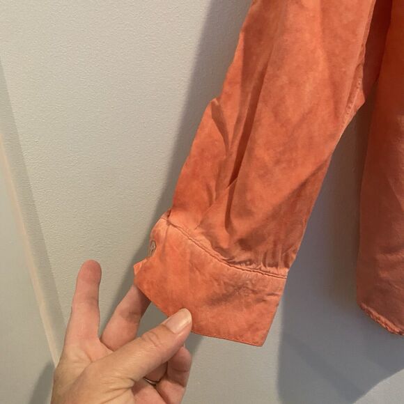 Jane + Delancey Top Women 1X Orange Watercolor Roll Tab Boho Fall Colors - Picture 4 of 11